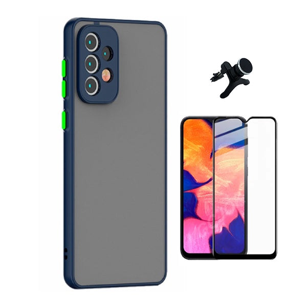 Kit Capa Traseira Proteção Camara + Película de Vidro Temperado Gorilasglass + Suporte Gift4Me Para Samsung Galaxy A13 5G - Azul