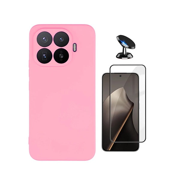 Kit Película de Vidro Temperado Gorilasglass + Capa Proteção Silicone + Suporte Magnético GIFT4ME Para Xiaomi 17T Pro 5G - Rosa