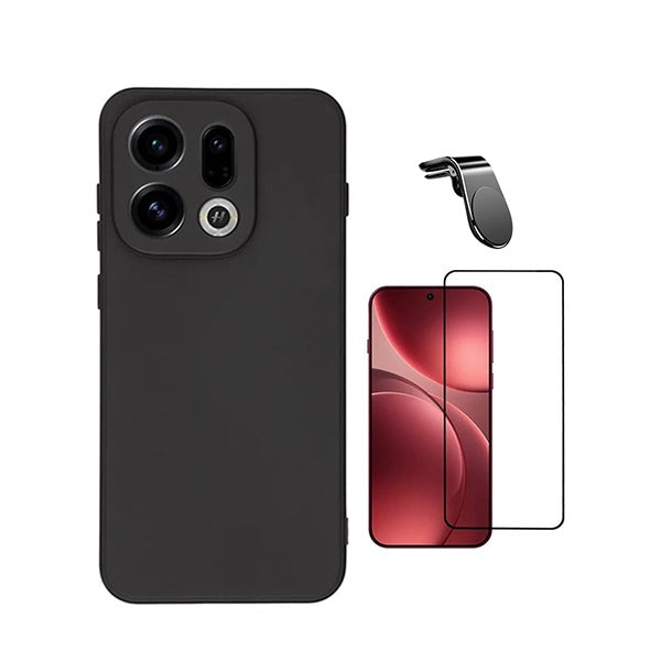 Kit Película de Vidro Temperado Gorilasglass + Capa Proteção Silicone + Suporte Magnético L GIFT4ME Para Oppo Find X9 - Preto