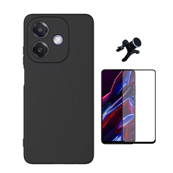 Kit Película de Vidro Temperado Gorilasglass + Capa Proteção Silicone + Suporte Reforçado de Carro Gift4Me Para Oppo A40M - Preto