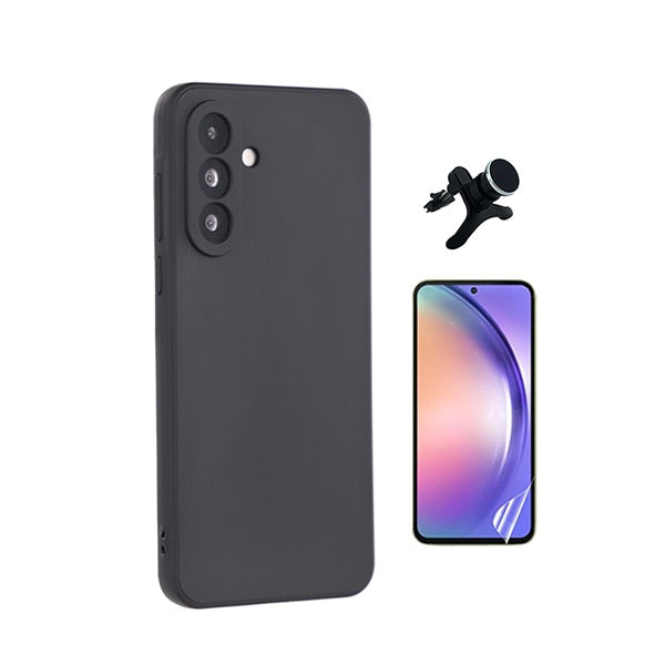 Kit Película Protectora de Hydrogel Frente + Capa Proteção Silicone + Suporte Reforçado de Carro GIFT4ME Para Samsung Galaxy A27 5G - Preto