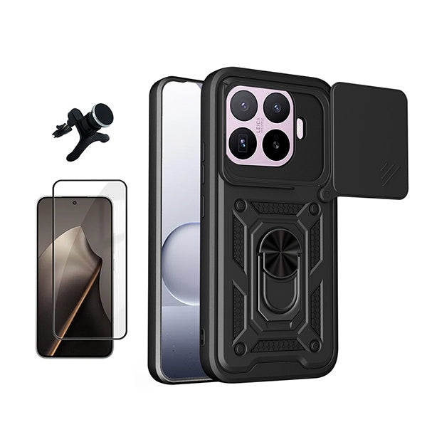 Kit Película de Vidro Temperado Gorilasglass + Capa de Proteção Militar Magnética Janela + Suporte Magnético Com Pernas GIFT4ME Para Xiaomi 17T Pro 5G - Preto
