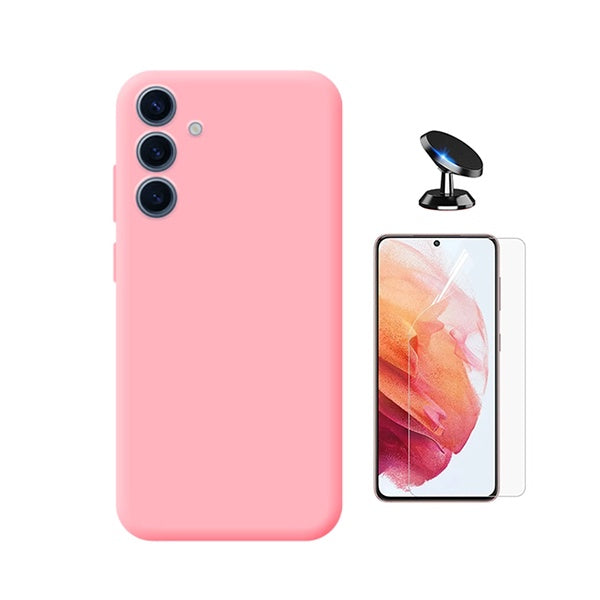 Kit Película Protectora de Hydrogel Frente + Capa Proteção Silicone + Suporte Magnético GIFT4ME Para Samsung Galaxy S25 FE - Rosa