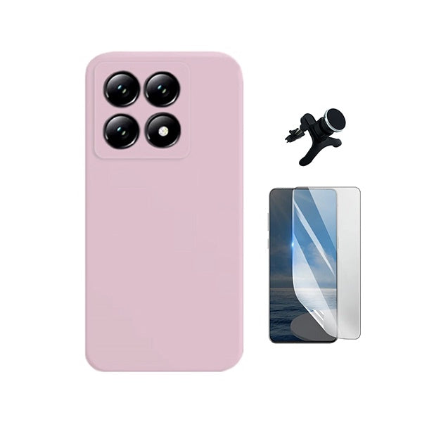 Kit Película Protectora de Hydrogel Frente + Capa Proteção Silicone + Suporte Reforçado de Carro GIFT4ME Para Xiaomi 15T 5G - Rosa