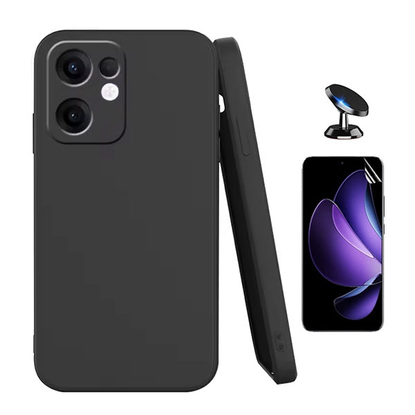 Kit Película Protectora de Hydrogel Frente + Capa Proteção Silicone + Suporte Magnético GIFT4ME Para Oppo Reno13 F 4G - Preto
