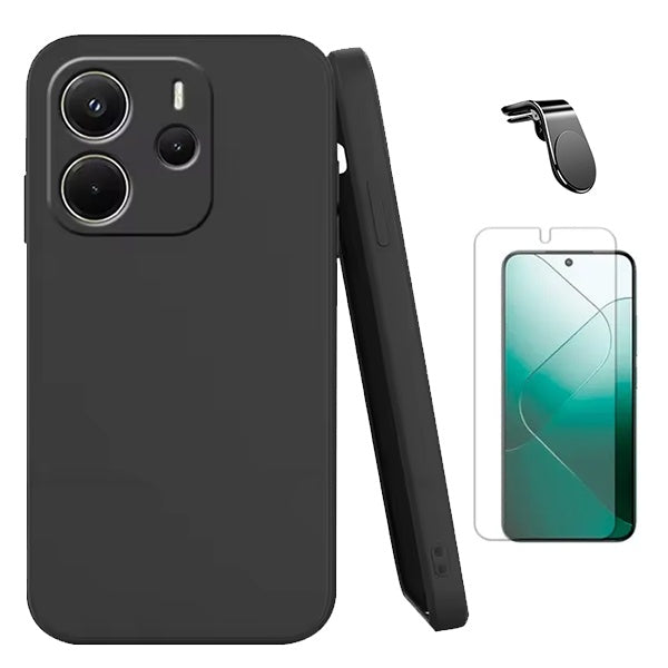 Kit Película Protectora de Hydrogel Frente + Capa Proteção Silicone + Suporte Magnético L GIFT4ME Para Xiaomi Redmi Note 14 5G - Preto