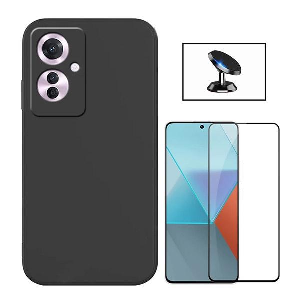 Kit Película de Vidro Temperado GOrilasGlass + Capa Proteção Traseira Silicone + Suporte Magnético GIFT4ME para Oppo Reno11 F - Preto