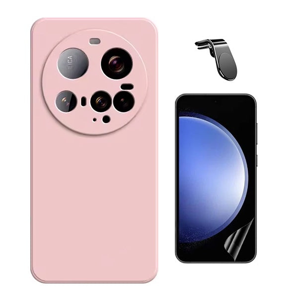 Kit Película Protectora de Hydrogel Frente + Capa Proteção Silicone + Suporte Magnético L GIFT4ME Para Xiaomi 15 Ultra - Rosa