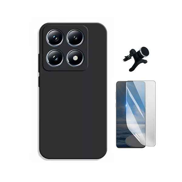 Kit Película Protectora de Hydrogel Frente + Capa Proteção Silicone + Suporte Reforçado de Carro GIFT4ME Para Xiaomi 15T 5G - Preto