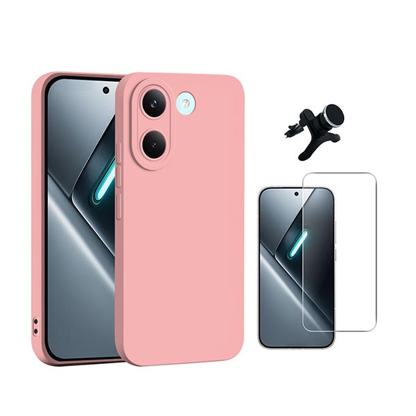 Kit Vidro Temperado Cleargorilasglass + Capa Proteção Silicone + Suporte Reforçado de Carro GIFT4ME Para Xiaomi Poco X8 Pro - Rosa