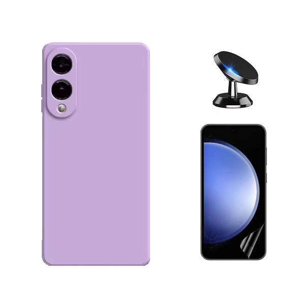 Kit Película Protectora de Hydrogel Frente + Capa Proteção Silicone + Suporte Magnético GIFT4ME Para Samsung Galaxy S25 Edge - Roxo