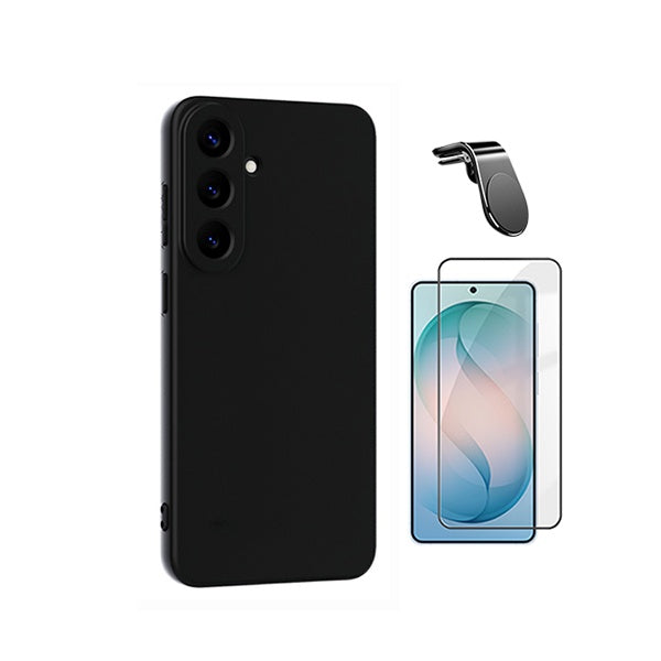 Kit Película de Vidro Temperado Gorilasglass + Capa Proteção Silicone + Suporte Magnético L GIFT4ME Para Samsung Galaxy S26 FE - Preto