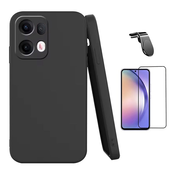 Kit Película de Vidro Temperado Gorilasglass Curvado + Capa Proteção Silicone + Suporte Magnético L GIFT4ME Para Oppo Reno13 Pro - Preto
