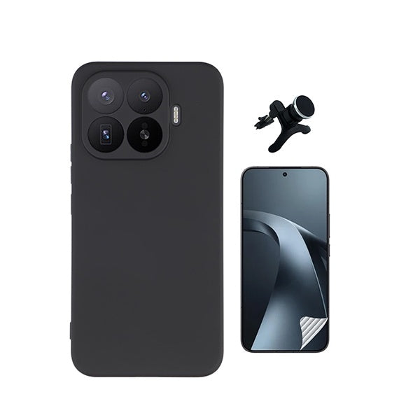 Kit Película Protectora de Hydrogel Frente + Capa Proteção Silicone + Suporte Reforçado de Carro GIFT4ME Para Xiaomi 17T Pro 5G - Preto