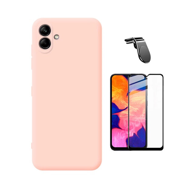 Kit Película de Vidro Temperado Gorilasglass + Capa Proteção Silicone + Suporte Magnético L Gift4Me Para Samsung Galaxy M13 5G - Rosa