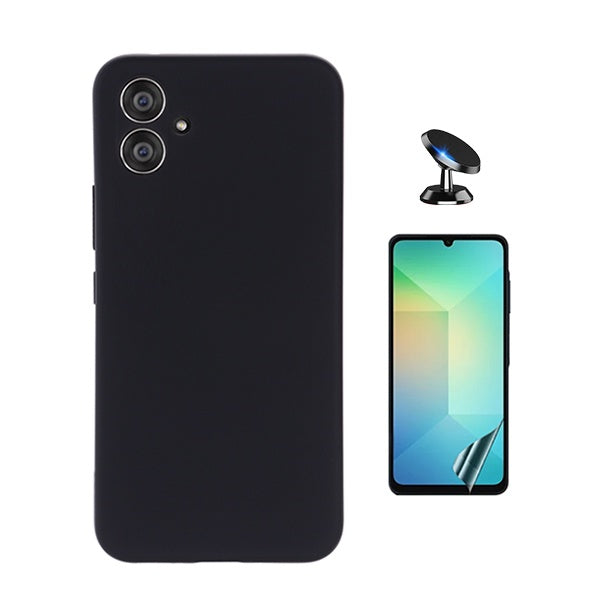 Kit Película Protectora de Hydrogel Frente + Capa Proteção Silicone + Suporte Magnético Gift4Me Para Samsung Galaxy A06 - Preto