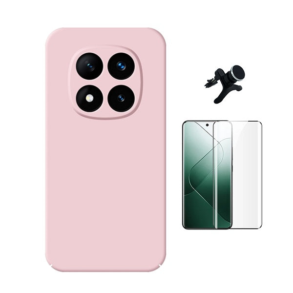 Kit Película de Vidro Temperado Gorilasglass Curvado + Capa Proteção Silicone + Suporte Reforçado de Carro Gift4Me Para Xiaomi Redmi Note 14 Pro - Rosa