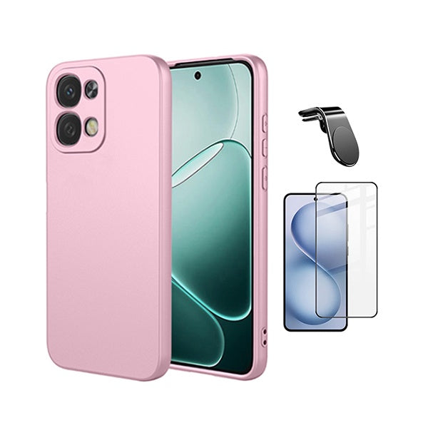 Kit Película de Vidro Temperado Gorilasglass + Capa Proteção Silicone + Suporte Magnético L GIFT4ME Para Oppo A6 Pro - Rosa