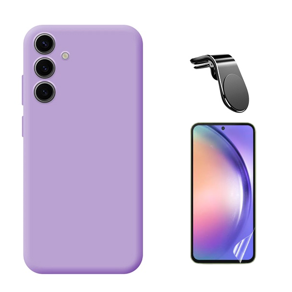 Kit Película Protectora de Hydrogel Frente + Capa Proteção Silicone + Suporte Magnético L GIFT4ME Para Samsung Galaxy A36 - Roxo