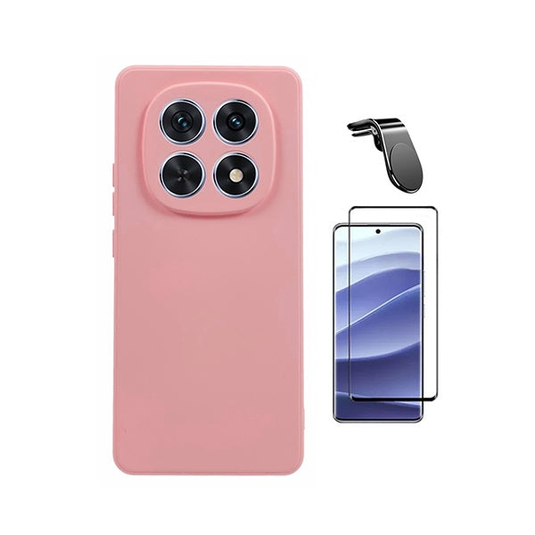 Kit Película de Vidro Temperado Gorilasglass Curvado + Capa Proteção Silicone + Suporte Magnético L GIFT4ME Para Xiaomi Redmi Note 15 5G - Rosa