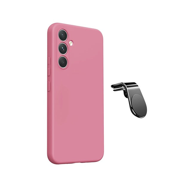 Kit Suporte de Carro Magnético L + Capa Proteção Silicone GIFT4ME Para Samsung Galaxy A27 - Rosa