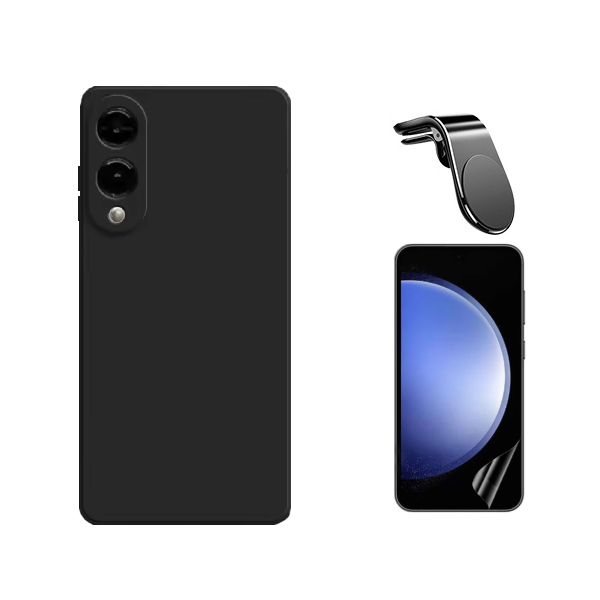 Kit Película Protectora de Hydrogel Frente + Capa Proteção Silicone + Suporte Magnético L GIFT4ME Para Samsung Galaxy S25 Edge - Preto