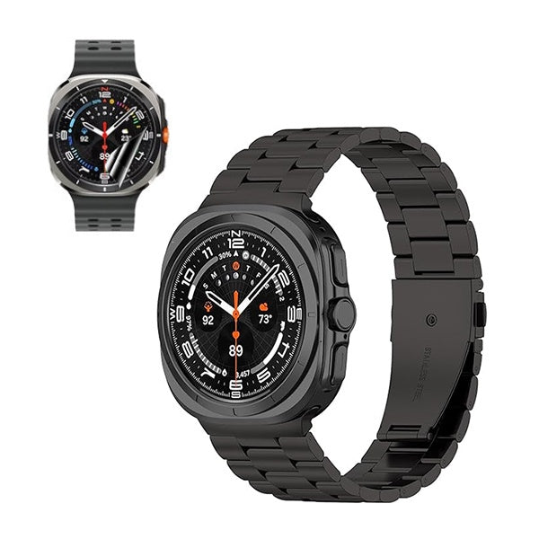 Kit Bracelete de Aço + Ferramenta + Pelicula de Hydrogel Gift4Me Para Samsung Galaxy Watch Ultra LTE 47mm - Preto / Transparente