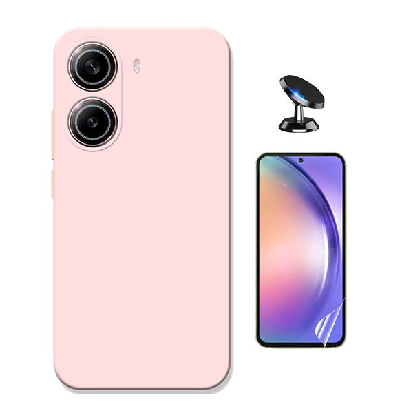Kit Película Protectora de Hydrogel Frente + Capa Proteção Silicone + Suporte Magnético GIFT4ME Para Xiaomi Poco X7 Pro - Rosa