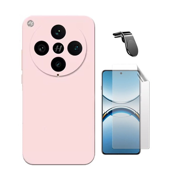 Kit Película Protectora de Hydrogel Frente + Capa Proteção Silicone + Suporte Magnético L Gift4Me Para Oppo Find X8 Pro - Rosa