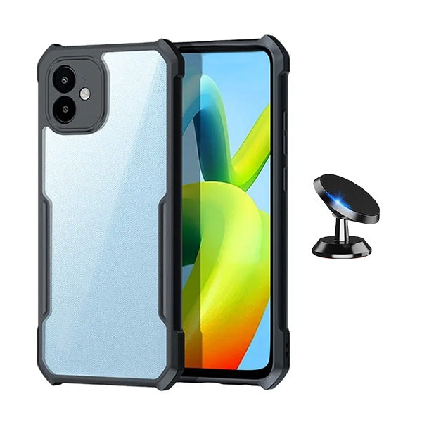 Kit Capa Traseira Fumê Rígida + Suporte Magnético GIFT4ME Para Apple iPhone 12 - Preto