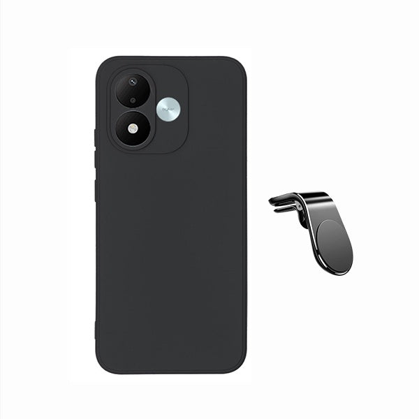 Kit Suporte de Carro Magnético L + Capa Proteção Silicone GIFT4ME Para Xiaomi Redmi Note 17 4G - Preto