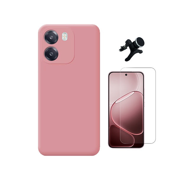 Kit Vidro Temperado Cleargorilasglass + Capa Proteção Silicone + Suporte Reforçado de Carro GIFT4ME Para Oppo A6 - Rosa