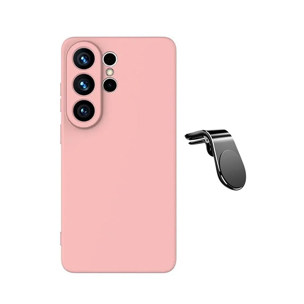 Kit Suporte de Carro Magnético L + Capa Proteção Silicone GIFT4ME Para Samsung Galaxy S26 Ultra - Rosa