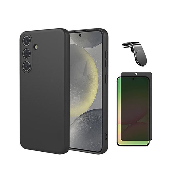 Kit Película de Vidro Temperado Privacidade + Capa Proteção Silicone + Suporte Magnético L GIFT4ME Para Samsung Galaxy S26 + Plus - Preto