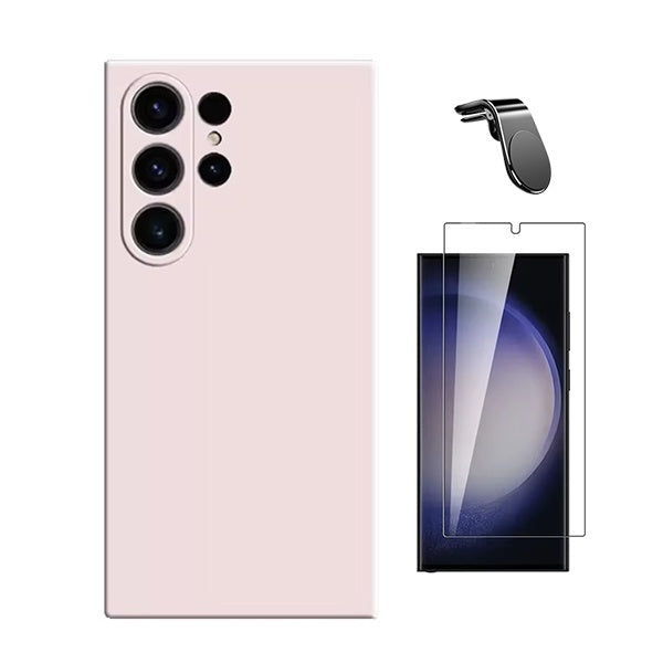 Kit Vidro Temperado Cleargorilasglass + Capa Proteção Silicone + Suporte Magnético L Gift4Me Para Samsung Galaxy S25 Ultra - Rosa