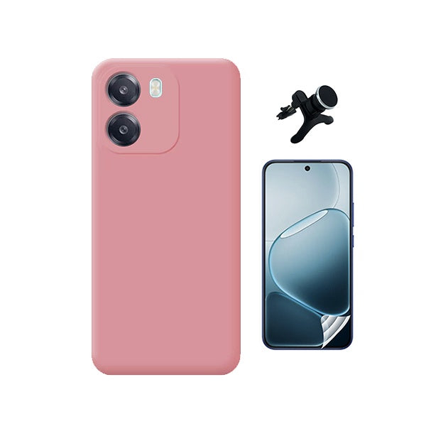 Kit Película Protectora de Hydrogel Frente + Capa Proteção Silicone + Suporte Reforçado de Carro GIFT4ME Para Oppo A6 - Rosa
