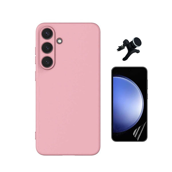 Kit Película Protectora de Hydrogel Frente + Capa Proteção Silicone + Suporte Reforçado de Carro GIFT4ME Para Samsung Galaxy S26 + Plus - Rosa