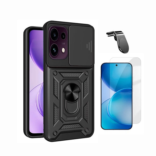 Kit Vidro Temperado Cleargorilasglass + Capa de Proteção Militar Magnética Janela + Suporte de Carro Magnético L GIFT4ME Para Oppo Reno16 FS 5G - Preto