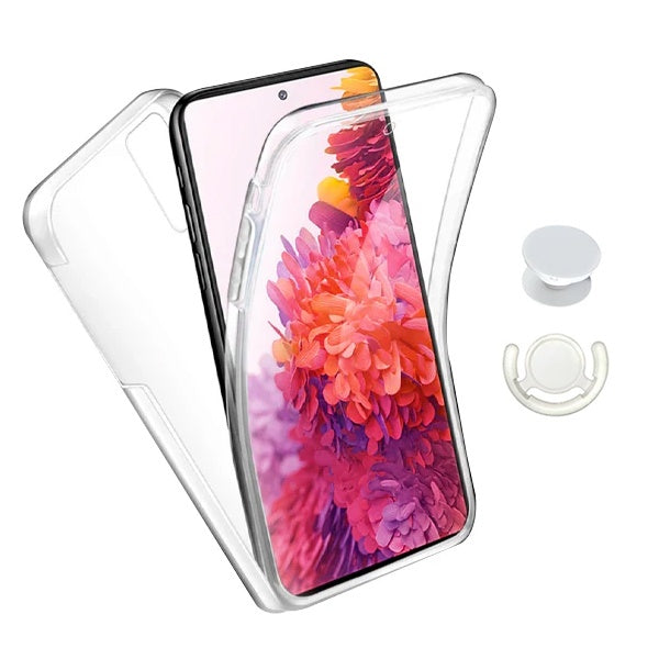 Kit Capa 360° Proteção Frente e Verso + 1 Handholder + 1 Suporte Handholder Branco Gift4Me Para Xiaomi Redmi 10 - Transparente/Branco