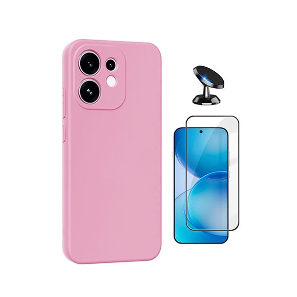 Kit Película de Vidro Temperado Gorilasglass + Capa Proteção Silicone + Suporte Magnético GIFT4ME Para Oppo Reno16 - Rosa