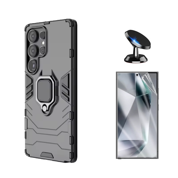 Kit Película Protectora de Hydrogel Frente + Capa de Proteção Militar Magnética + Suporte Magnético GIFT4ME Para Samsung Galaxy S25 Ultra - Preto