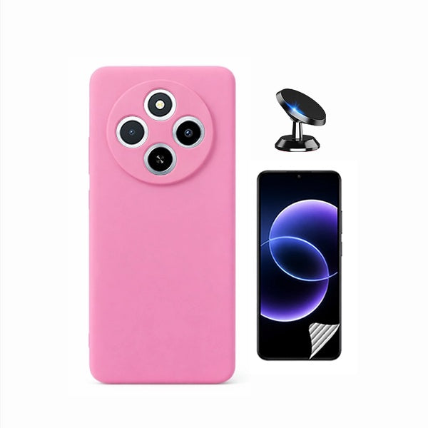 Kit Película Protectora de Hydrogel Frente + Capa Proteção Silicone + Suporte Magnético GIFT4ME Para Xiaomi Redmi 17C 4G - Rosa