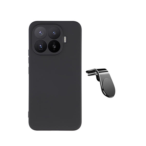 Kit Suporte de Carro Magnético L + Capa Proteção Silicone GIFT4ME Para Xiaomi 17T Pro 5G - Preto