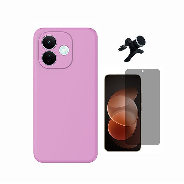 Kit Película de Vidro Temperado Privacidade + Capa Proteção Silicone + Suporte Reforçado de Carro GIFT4ME Para Xiaomi Redmi Note 17 Pro 5G - Rosa