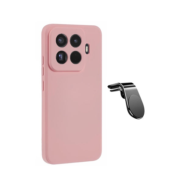 Kit Suporte de Carro Magnético L + Capa Proteção Silicone GIFT4ME Para Xiaomi 15T Pro 5G - Rosa