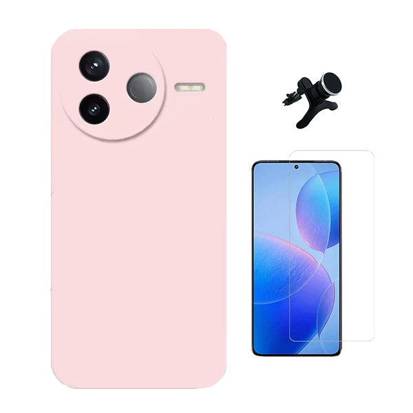 Kit Vidro Temperado Cleargorilasglass + Capa Proteção Silicone + Suporte Reforçado de Carro GIFT4ME Para Xiaomi Poco F7 Pro - Rosa