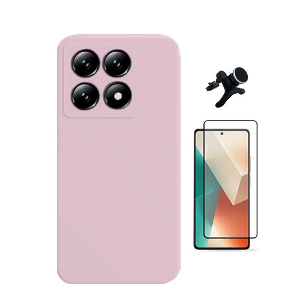 Kit Película de Vidro Temperado Gorilasglass + Capa Proteção Silicone + Suporte Reforçado de Carro Gift4Me Para Xiaomi 14T - Rosa