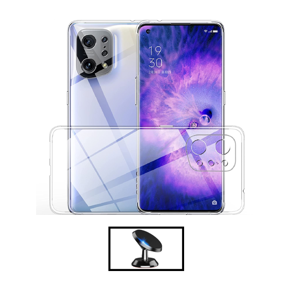 Kit Capa 360° Proteção Frente e Verso + Suporte Magnético para Oppo Find X5 Pro - Transparente/Branco