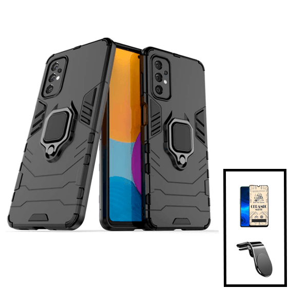 Kit Vidro Temperado Ceramica Full Cover + Capa de Proteção Militar Magnética + Suporte de Carro Magnético L para Samsung Galaxy A23 5G - Preto