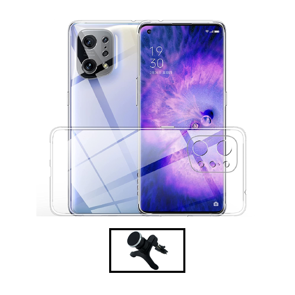 Kit Capa 360° Proteção Frente e Verso + Suporte Magnético Com Pernas para Oppo Find X5 Lite - Transparente/Branco
